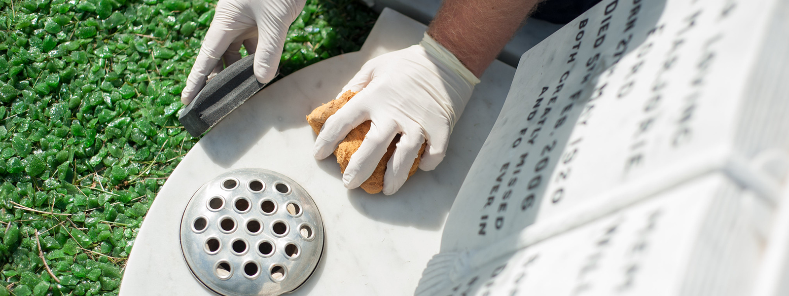 Cleaning a memorial headstone