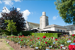 Back of Bournemouth Crematorium by rose bed