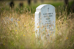 Gravestone in long grass